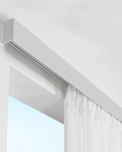 ENHEN Vorhangschiene 7,7cm Hohe Gardinenleiste mit Einzelschiene, Jalousien, Rollos, Gesimsrahmen, Fensterkassetten-Abdeckungsset für Erkerfenster/Raumteiler(2.6m/102in/8.5ft)