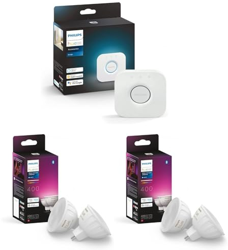 Philips Hue Kit de démarrage - GU5.3 - avec 4 spots (MR16) - 12V - Lumière blanche et colorée - Incl. 1 Hue Bridge - Hue White and Color Ambiance