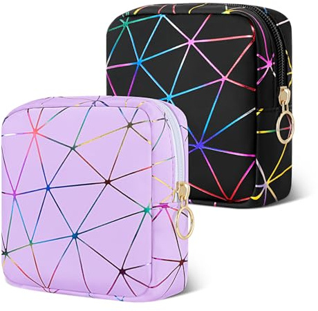 Likesing Tampon Binden Aufbewahrung, 2 Stück Mini Damenbinde Aufbewahrungstasche, Wasserdichtes PU Leder Tampontasche Organizer Tasche für Damen Mädchen Schwarz und Lila