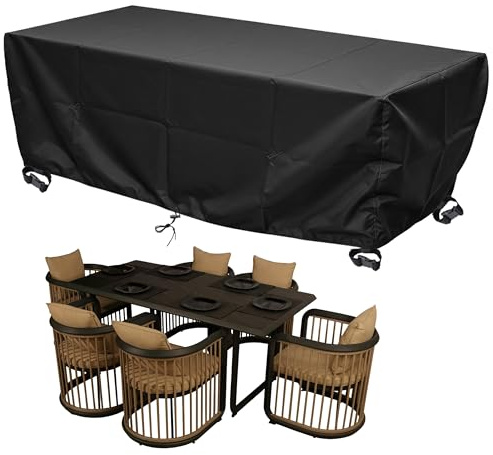 Housses pour Tables de Jardin Rectangulaire Housse de Protection 140x60x84cm/LxWxH Housse pour Meubles de Jardin Exterieur Housse Salon de Jardin Imperméables, Anti-UV, Résistance au Vent, Noire