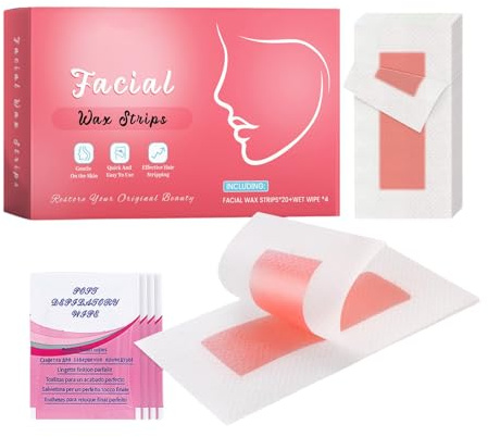 Gesichtshaarentferner Für Frauen,Wachsstreifen Haarentfernung,Kaltwachsstreifen Gesicht,Waxing Strips Set Für Lippen,Augenbrauen,Gesichts,Intimbereich,Für Alle Hauttypen Geeignet(20 PCS)