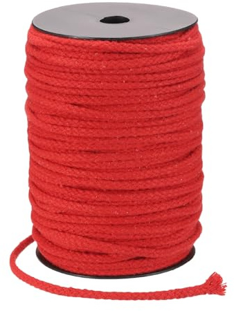 sourcing map Cordon tressé en coton naturel fait à la main pour suspension de plantes, tenture murale, attrape-rêves, artisanat, décoration d'intérieur, 5 mm x 89,9 m, rouge