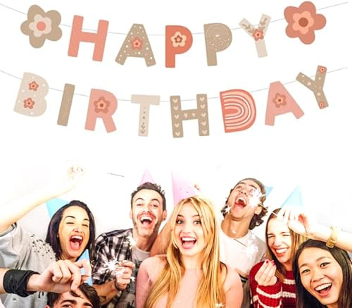Xiciki Girlande Geburtstag Mädchen Gänseblümchen - Happy Birthday Girlande, Gänseblümchen Happy Birthday Banner, Geburtstags Deko für Mädchen & Kinder, Gänseblümchen Deko Geburtstag