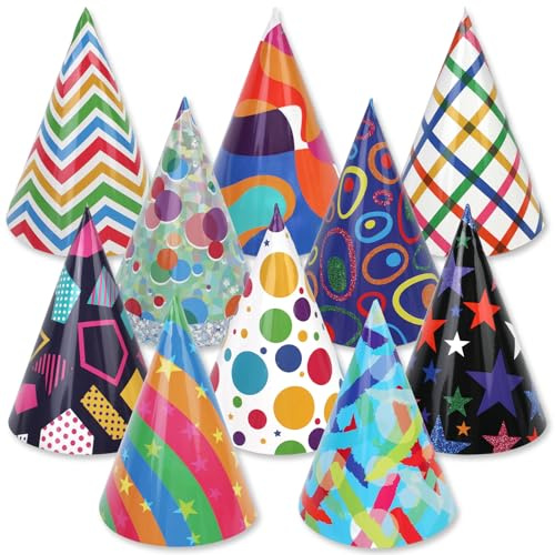 DPKOW Colorati Cappellini da Festa per Adulti Bambini Animali Domestici, 20 x Carta Fai da Te Cappellini per Compleanno Capodanno Laurea Aula Natale, Geometrico Multicolore