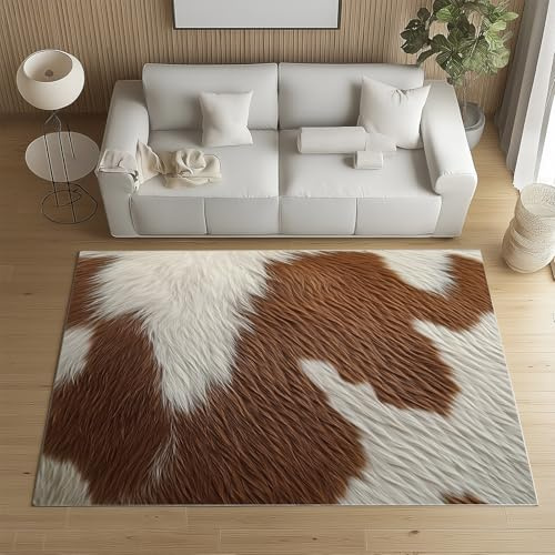 Sshjfeu Großer Teppiche, Kuhfell Bauernhoftier Teppich Wohnzimmer 200x300, Rindsleder Bauernhof Teppich Waschbar rutschfest Kurzflor Weich, Ländliche Teppiche für Schlafzimmer, Kinderzimmer