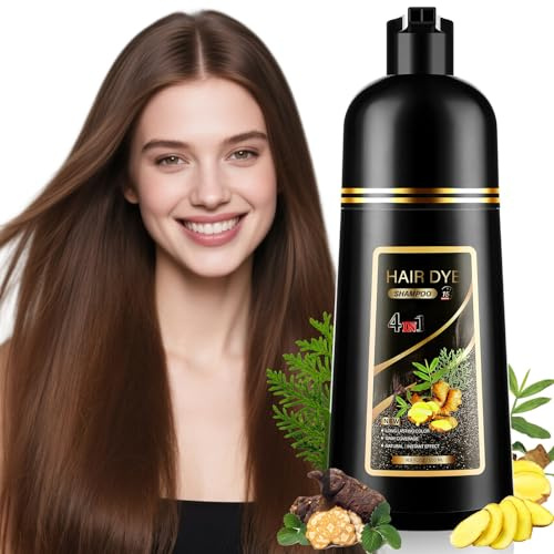 YUOLITA 500ML Shampoing Colorant Brun Clair, 4 in 1 Shampooing Teinture Cheveux Blancs, Naturelle Instantanée Shampooing Tcheveux colorés,Hair Dye Shampoo Cheveux Colorés, Hair Dye pour Hommes Femmes
