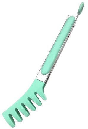 Pinzas para pasta de acero inoxidable con puntas de silicona, pinzas antideslizantes para servir pasta, espaguetis, cocina, utensilios para barbacoa (verde, 25,7 x 5,8 cm)