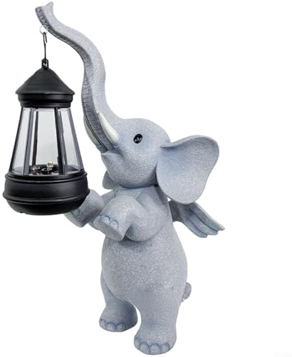 Crabop Lanterne éléphant en résine à énergie solaire avec lumière LED, résistante aux intempéries, décoration de jardin fantaisiste pour pelouse, terrasse ou parterre de fleurs