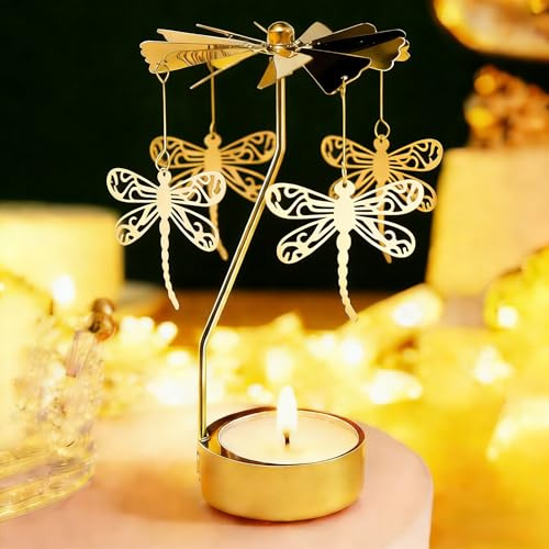 Regalos para el Día de la Madre: portavelas Giratorio, portavelas Giratorio Tipo carrusel para Velas de té, Regalo de cumpleaños Original para Mujeres, mamás, Hermanas, Navidad (Dragonfly)