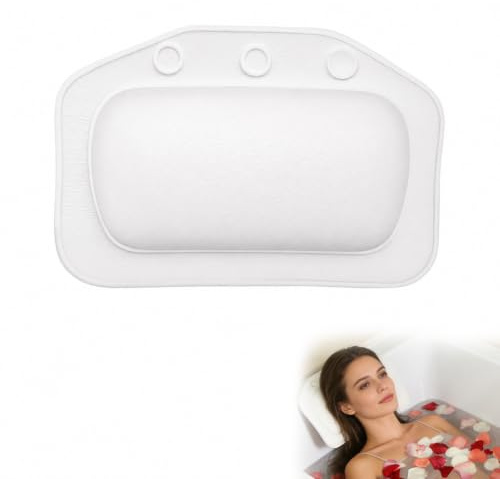 Badewannenkissen Nacken, Badewannenkissen mit 3 SaugnäPfen Badekissen für Badewanne Nackenkissen Badewanne Ergonomischer Passform Kopfkissen Badewanne für Nacken Rücken Home Spa 31 X 21 X 2.5 cm