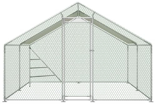 Voliere 3x4m Winterfest aus Metall – Hühnerstall mit Freilaufgehege, Dach, Klettergerüst & Sicherheitsschloss für große Gruppen von Kleintieren & Geflügel
