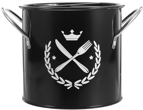 JOINPAYA Organizador de Utensilios de Cocina Negro Vintage, Cubo Porta Cubiertos Galvanizado, Recipiente de Drenaje para Almacenamiento de Cuchillos, Tenedores y Cucharas, Adecuado