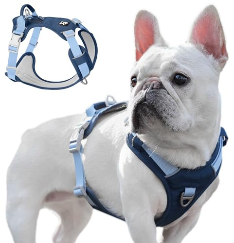 LiebeDD Hundegeschirr Kleine Hunde, Geschirr Hund Klein Anti Zug Hundegeschirr mit Griff, Atmungsaktiv Gepolstert Reflektierende Brustgeschirr für Training & Spazieren, Tiefblau, S