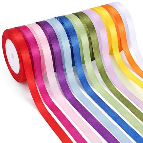 woric 12 Rolls Multicolor Satin Ribbon, 22m*6mm Thin Ribbon
