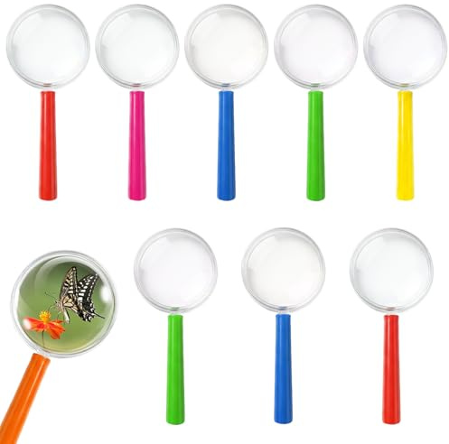 9Pcs Mini Magnifying Glass, Portable Magnifying Glass with Colorful Handle, Handheld Magnifying Glasses for Reading, Observation & Hobbies(Red, Green, Blue, Orange, Yellow, Pink)