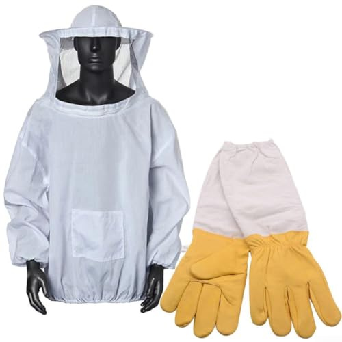 Bee for Proof Combinaison pour apiculture Veste et pantalon Couverture complète Poignets élastiques Fermeture éclair ronde robuste Unisexe Blanc