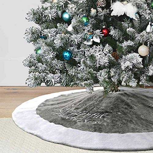 Dremisland 36 Luxury Faux Fur Christmas Tree Skirt with Snowflake Double Layers Soft Tree Skirt Base Tree Mat Base Cover for Xmas Holiday Party Decoration - Grey (Grey, 36inch/90cm)