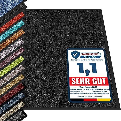 etm Hochwertige Fußmatte | schadstoffgeprüft | bewährte Eingangsmatte in Gewerbe & Haushalt | Schmutzfangmatte mit Top-Reinigungswirkung | Sauberlaufmatte waschbar & rutschfest (60x90 cm, Schwarz)