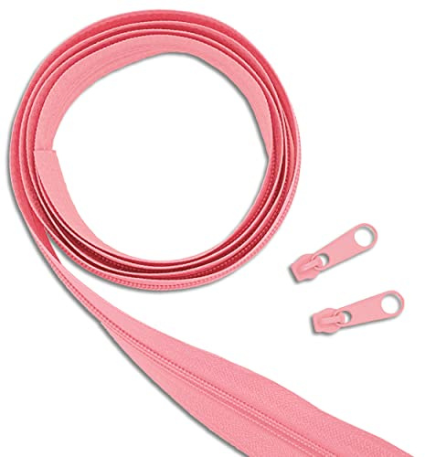 Wohnkult Reißverschluss-Set: 5 m Endlos-Reißverschluss | 3 mm Spirale | + 10 Zipper | Meterware | 25 Auswahl Nähen Reparatur (137 | Rosa)