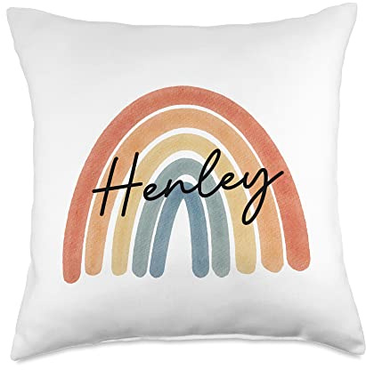 New Born Baby Henley Personalized Gift Rainbow Nursery Throw Pillow
