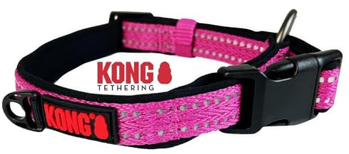 KONG Nylon Hundehalsband für große Hunde I Größe L I größenverstellbares Halsband Hund in pink I gepolstertes Halsband für Hunde mit Verschluss-Schnalle I reflektierendes Hundehalsband Nylon