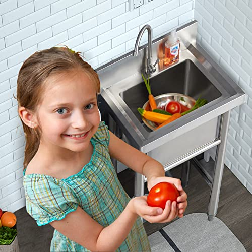 Lavello a 1 vasca Lavello da cucina per ristorante commerciale in acciaio inox 304 con rubinetto Lavamani per interni ed esterni