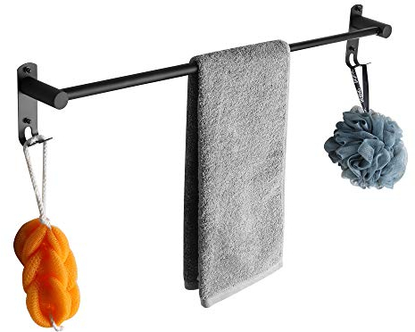 Handtuchhalter schwarz Ausziehbar 43-78CM ohne Bohren Edelstahl handtuchstange Bad Wand kleben badetuchhalter wandmontage (Schwarz 1-Balken)