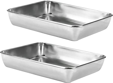 MUKCHAP 2 Pack 30 x 24 x 5cm Stainless Steel Baking Trays, 12 x 9.4 x 2 Inch Rectangle Cookie Baking Sheet Tray, Baking Pans and Tray for Cake, Brownie, Cooking, Bake, Kitchen