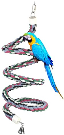 94.4inch Length Colorful Cotton Bendable Rope Perch Swing Bird Chew Toys Amazon Parrots Cage Toys with Bell Swing Climbing Standing Bungee Bird Toys for Regular to Big Size Birds