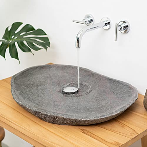 wohnfreuden Naturstein Waschbecken 60 cm in grau extra flach - Mit Unikat Auswahl