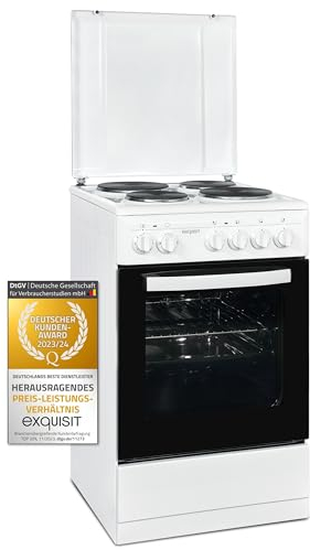 Exquisit Standherd, Standherd 50 cm Breite, Massekochfeld, einfach zu bedienen, 48 l Garraum, Elektro-Standherd 50 cm, EH9-3-090 weiss