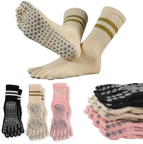 Sunolkie Calcetines Antideslizantes para Pilates y Yoga - Calcetines Largos de Compresión para Dedos para Mujeres, Absorbentes de Sudor, Desodorantes, Anti-Rozaduras, Suaves y Transpirables