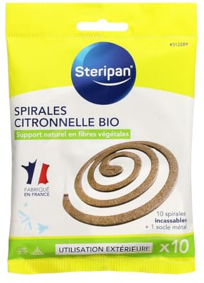 Steripan Ekologiska citrongrässpiraler - 10 okrossbara spiraler + metallbas - naturligt stöd av vegetabiliska fibrer - användning utomhus