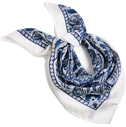 Silk Feel Blue Scarf for Women 70cm Square Head Bandana Fashion Ladies Scarves Wraps