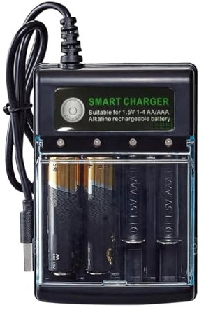 Chargeur de Batterie AA à 4 Baies – Chargeur de Batterie AA à Charge Rapide USB | Chargeur de Batterie alcaline Individuel pour Piles AA AAA