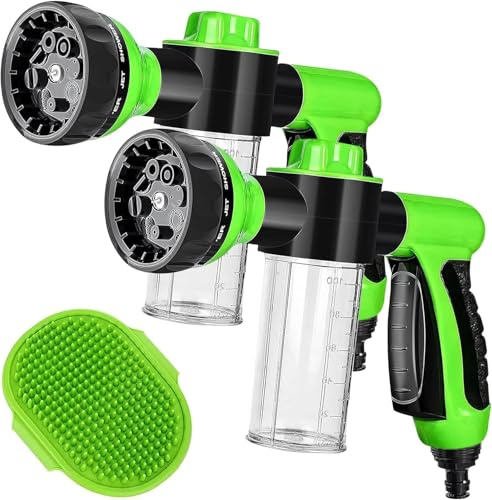 2 Stück Garten Schaumwasserpistole, Handbrause Hochdruck Gartenbrause, 8 Modi zum Einstellen des Wasserspritze Reinigen für Garten Bewässerung, Autowäsche und Haustiereduschen (Grün)
