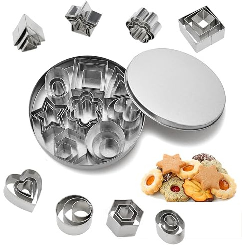 Plätzchen Ausstecher Mini, 24 Stück Kleine Keksausstecher aus Edelstahl, Geometrische Keks Ausstechformen Set, Plätzchenausstecher für Tortendekorationen Zuckerkuchen und Kekse