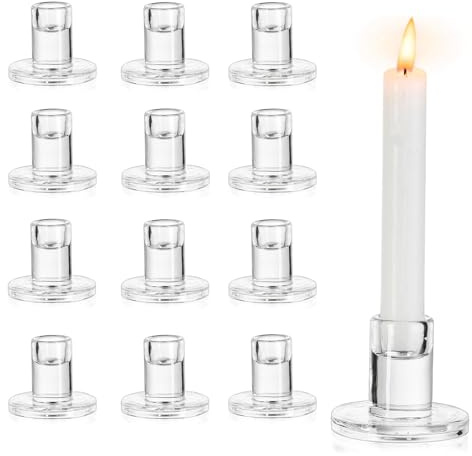12er Kerzenhalter Glas Kerzenständer Stabkerzen, Kerzenständer Teelichthalter Transparent für Stabkerzen und Teelichter Klein Stabkerzenhalter Hochzeit Party Weihnachtsdeko Tischdeko Deko