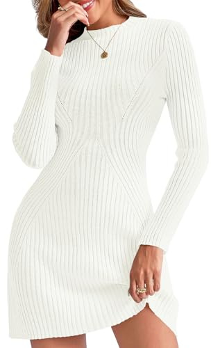 Saodimallsu Abito da donna in maglia a maniche lunghe, scollo rotondo, bodycon, pullover, a costine, linea A, slim fit, mini abito elegante, in maglieria fine, abito da tempo libero, per l'autunno e