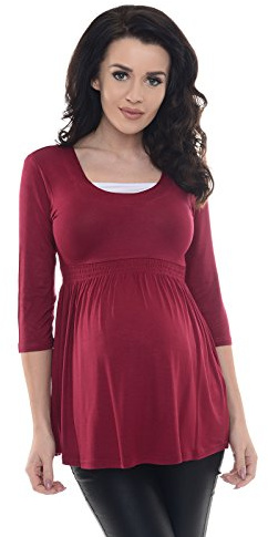 Purpless Maternity A Line Top Tunic Pregnancy Shirt Blouse for Expectant Pregnant Women D5200 (36, Burgundy)