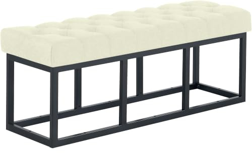 CLP Sitzbank Flur Stoff Amun, Polsterbank Metall schwarz pulverbeschichtet belastbar, für Schlafzimmer Garderobe und Ankleidezimmer Farbe Creme Größe 120 cm