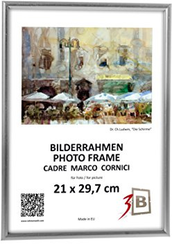 3-B Bilderrahmen FOTO - 21x29,7 cm (A4) - silber - Fotorahmen, Kunststoffrahmen mit Acrylglas.