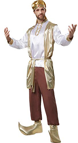 dressforfun® Orientalisches Kostüm mit Goldenen Elementen, 6-teiliges Komplett-Set, Hemd, Hose, Arabisches Kostüm, Scheich, Sultan, Kittel, Bauchbinde, Kopfbedeckung, Schuhüberzieher, Fasching