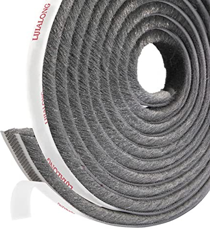 fowong Draught Excluder for Doors, Windows Brush Seal Weatherstrip 4.9m(L) x 9 mm(W) x 9mm(T) Insulation Tape Draught Excluder for Door, Air Stopper for Sliding Window- Grey
