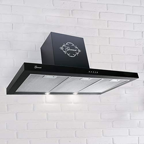 Gurari 461 BL Hotte aspirante murale 90 cm •1000m³/h•Hotte murale Luxe • 3 vitesses •LED •Noir •Recirculation possible