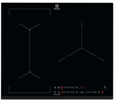 Electrolux EIS62341 Induktionskochfeld, 60 cm, 3 Zonen, Brückenfunktion, Touch-Steuerung, Timer, Siedesensor, Anschluss mit kompatibler Dunstabzugshaube, abgeschrägt, extra flach, Schwarz