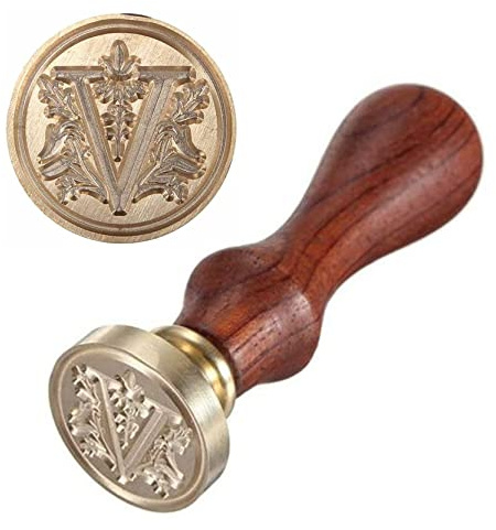 Anawakia sigillstämpel, vintagestil vax, sigillstämpel, sigill set AZ, dekorativt sigill, sigill med trähandtag, brev 26 bokstäver, gör-det-själv trä vax sigill, stämpel 1 st (V)