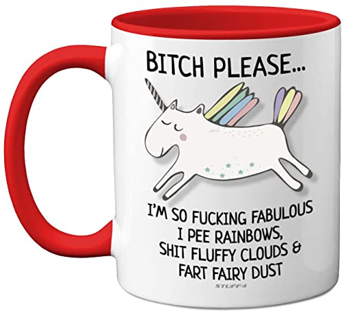 Stuff4 Bitch Please I'm So Fabulous Unicorn Mug, Funny Gifts for Women | 11oz Ceramic Red Handle Mugs, Birthday Present, Tea Sets for Adults, Unicorn Gifts, Christmas, Your Best Friend