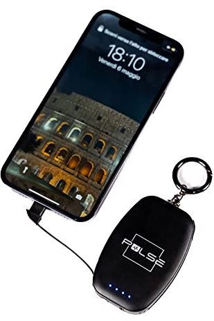 Pulse EMERGENCY Key Ring Mini Power Bank - 2000mah battery charger; small, portable, light, compact, cute with built in output cables for iPhone and Android (eg Samsung) devices/phones (The Black One)