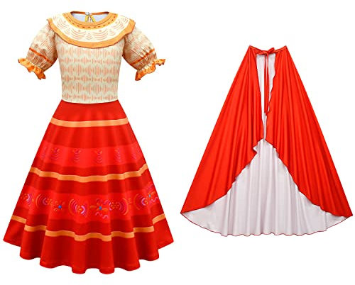 YOSICIL Encanto Dolores Cosplaykleid für Mädchen kostüm Verkleiden kinderoutfit Weihnachten Halloween Karneval Geburtstag mit Zubehör，Rot D, 150